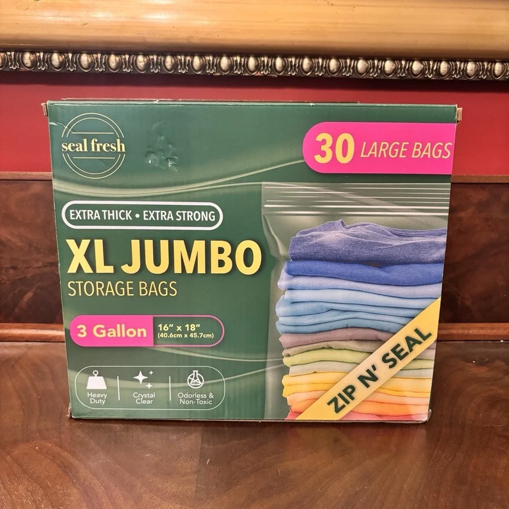 Seal‎ Fresh XL Jumbo Storage Bags 3 Gallon Zip N Seal 30 Count Extra Thick New